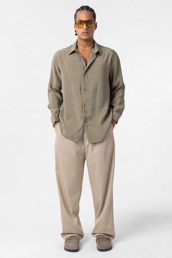 VAMOSCLO Oversize Modal Fabric Shirt Khaki