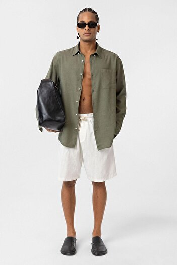 VAMOSCLO Pocket Detailed Oversize Long Sleeve Shirt Khaki