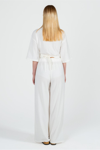 Kyron Women's Wrinkled Fabric Blouse and Pants / Bottom - Top Set / Different Color and Model Options