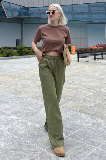 Madmext Khaki Waisted Drawstring Loose Leg Women's Pants MG2011