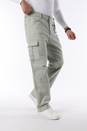 comstar Men's Wide Leg Cargo Pocket Basic Green Baggy Trousers