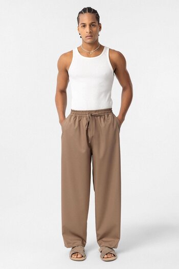 VAMOSCLO Elastic Waist Baggy Trousers Mink