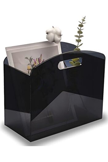 Generic Black Acrylic Magazine Holder with Handles – Modern Floor Rack for Home or Office