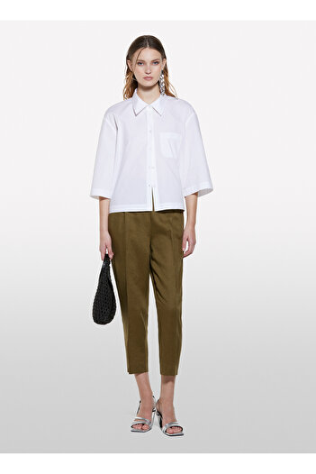 Sisley Mid Waist Loose Cut Dark Khaki Women's Pants 4Aghlf00S