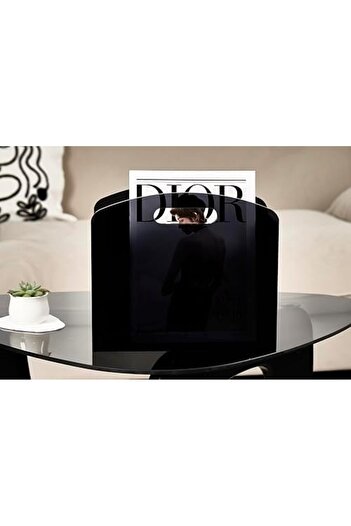 Generic Black Acrylic Magazine Holder with Handles – Modern Floor Rack for Home or Office