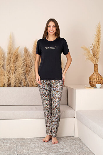 nisaNCa Slim Fit Patterned Short Sleeve Seasonal Women's Pajama Set