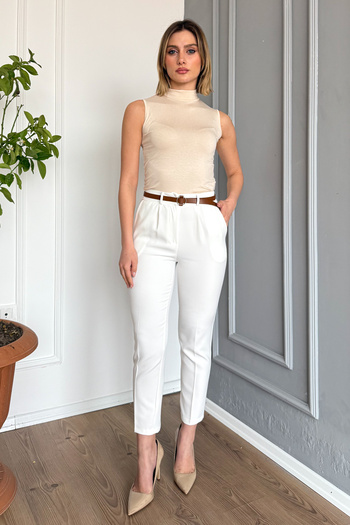 ModaPlaza Women's Skinny Leg Belted Trousers 4577