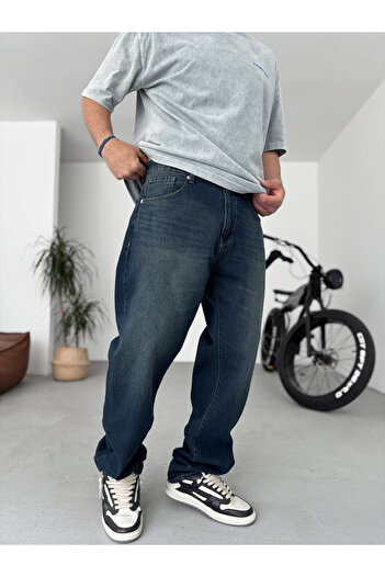 BYBASICMAN Lacivert Yıkamalı Baggy Pantolon GJ-16668/16713