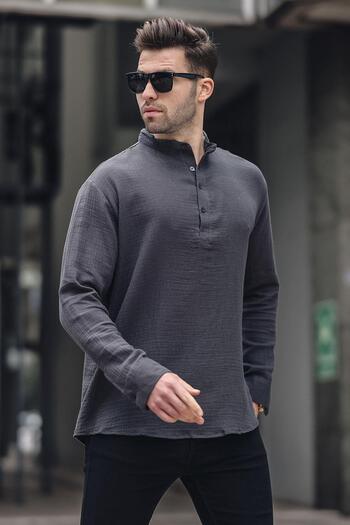 Madmext Men's Smoked Muslin Long Sleeve Shirt 6742