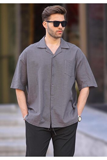 Madmext Smoked Short Sleeve Oversize Men's Shirt 6737