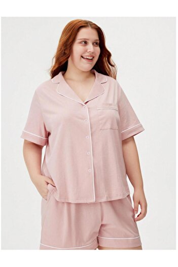 Miss Dünya Lissa Gömlek Yaka Önden Düğmeli Büyük Beden Şortlu Örme Kumaş Pijama Takımı
