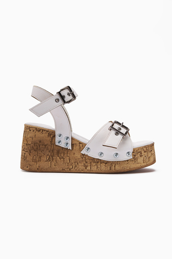 Limoya Jenni White Screw Detailed Platform Heeled Women's Sandals