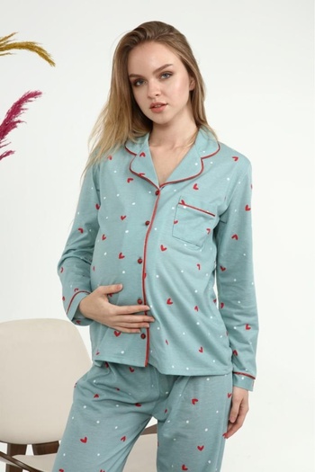 LadyMina Pijama Χτενές Βαμβακερές Διπλές Πιτζάμες για Εγκυμοσύνη και Μητρότητα