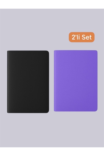 Gempo 2 Pieces Black and Purple Double Passport Case Vinlex Leather Passport Holder with Extra Pocket Universal New Type