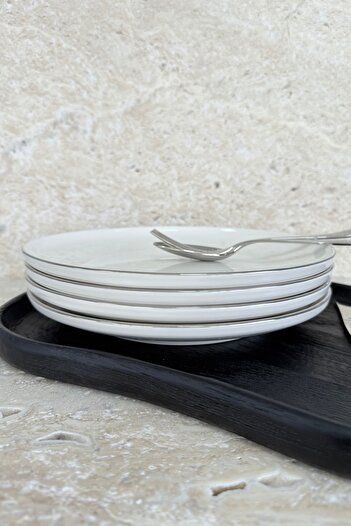 porselenden Modern Silver Cream 4-Person 27 cm Premium Porcelain Serving Plate Set