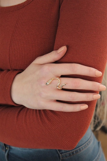 Clariss Adjustable Gold Color Zircon Stone Snake Ring