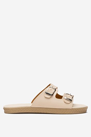 Liger Women's Double Band Adjustable Buckle Slippers Cream