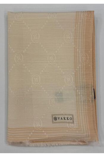 Vakko Monogram Cotton Silk Border Shawl 41540-Ecru