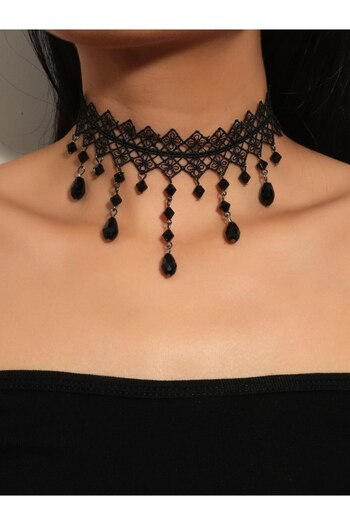 Choice Plated black gun 1 Px Ladies Gorgeous Black Lace Crystal Color Flower Necklace Beach Travel Holiday