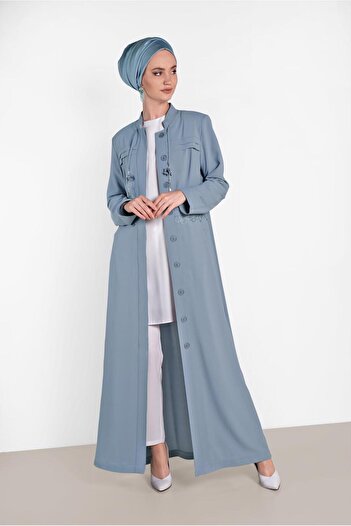 Alvina 1468 Model Judge Collar and Jewelled Buttoned Top Coat