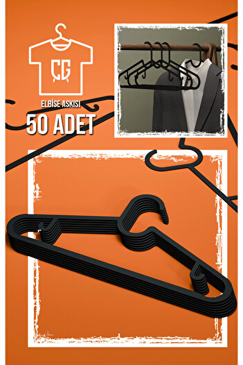 Çavdar Group Spruttig Black 50-Piece Clothes Hanger Plastic Hanger Clothes Trousers Skirt Hanger 50 Pieces Clothes Hanger