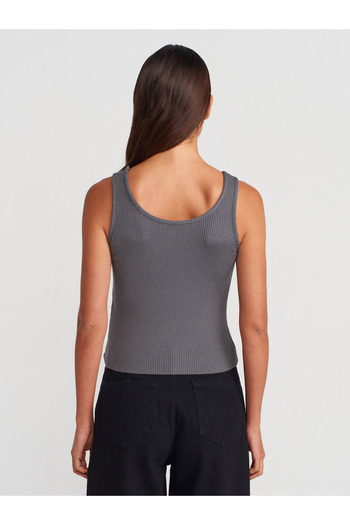 Dilvin 10748 Strappy Corded Fine Textured Knitwear Blouse-Smoked