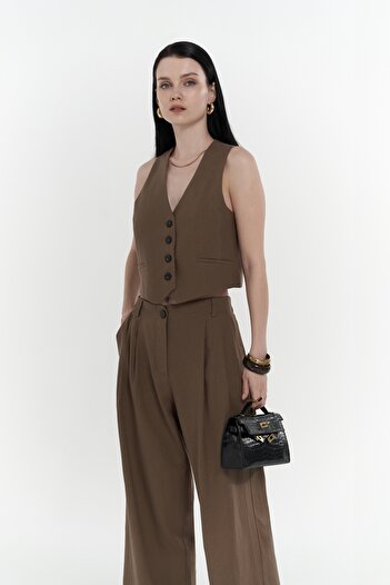 BOHEMAİ Anka Linen Brown Vest Trousers Set