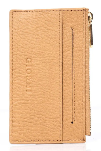 gio&mi Davin Genuine Leather Men's Orange Card Holder Wallet with Coin Compartment and Zipper