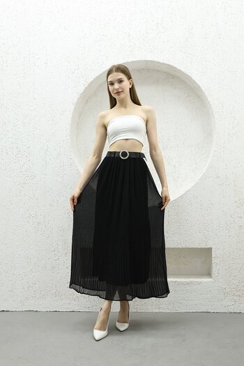 İKLİM LİFE Belted Pleated Chiffon Skirt