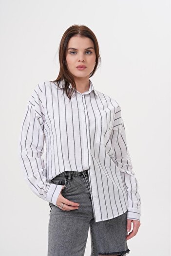 Makarina Women's Striped Front Buttoned Shirt