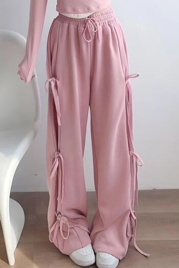 Carpe Pink Bow Detail Wide Leg Sweatpants