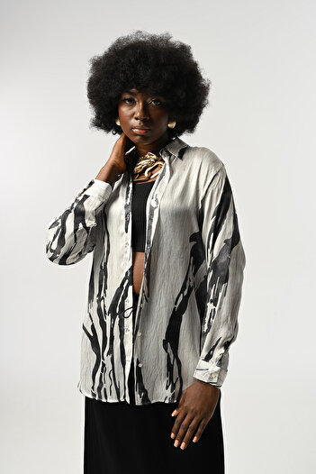 Orfeo Negro Women's Striped Patterned Oversize Cut Shirt