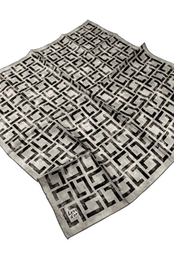 Levidor Twill Silk Scarf Ld480 Geometric Pattern Mink - Cream