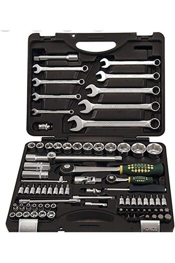 Force 4821 Hex Socket and Wrench Set Tool Kit, Hex end (Black, 82-Pieces)