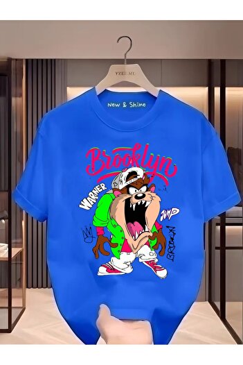 New Shine Tazmanya Canavarı Baskılı Büyük Beden Oversize T-Shirt