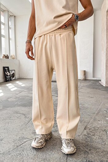 HAFKAGİYİM Cream Cozy Premium Striped Baggy Tracksuit