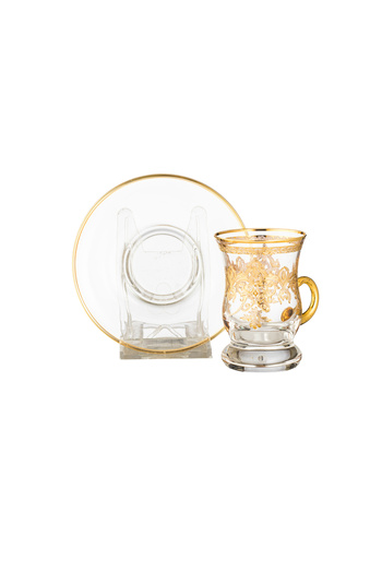 Dania Turkish crystal tea cup set beautifully laser engraved in gold and silver 6 cups + 6 saucers