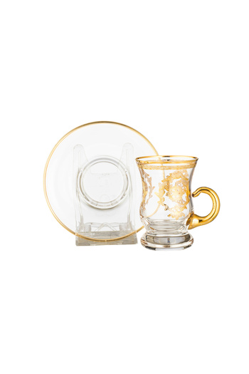 Dania Turkish crystal tea cup set beautifully laser engraved in gold and silver 6 cups + 6 saucers