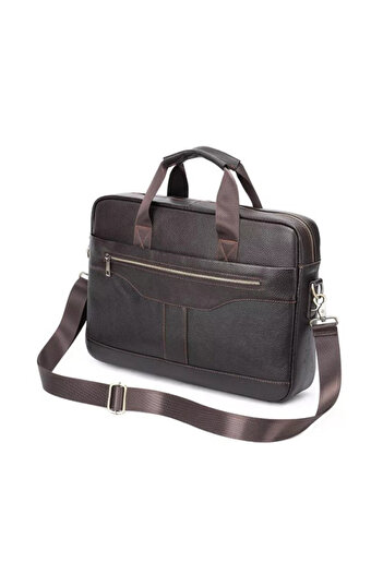 OEM Men's briefcase, Andy, genuine leather, Dark brown