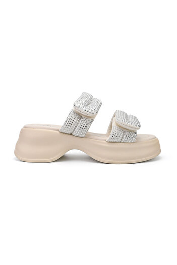 Tmall Women's Casual Slippers, Made Of Eco-leather, Sp110, Beige With Shiny Silver