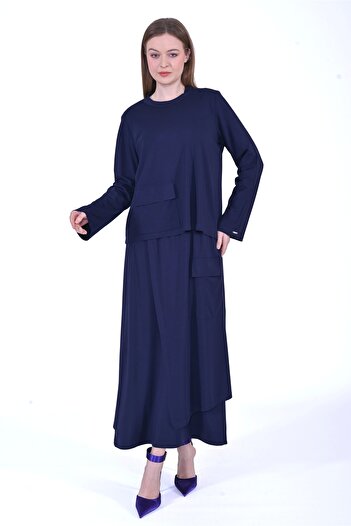 Invee Skirted Modal Suit - Navy Blue