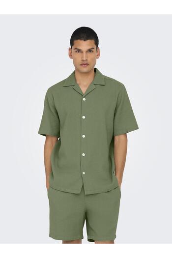 Only & Sons Men's Waffle Fabric Summer Resort Shirt - Onsbertil Model-Green