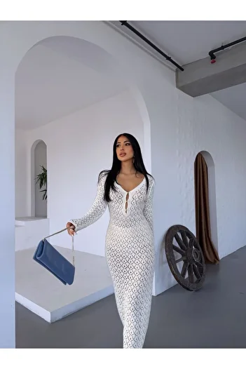 Ekim Store Openwork Maxi Beach Dress with Peplum Neckline