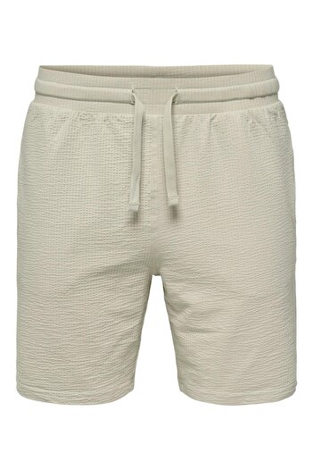 Only & Sons Only & Sons Men's Seersucker Fabric Relaxed Cut Shorts -Ecru