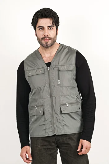 HeviStor Summer Vest Multi-Pleated Stylish Design Chest Pocket Zipper