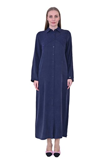 Invee Invee 7032 Silk Qupra Shirt Dress - Navy Blue