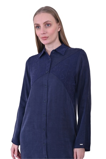 Invee Invee 7032 Silk Qupra Shirt Dress - Navy Blue