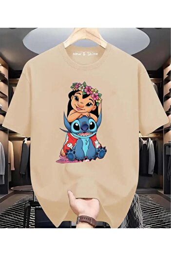 New Shine 1 T-Shirt Is a Gift for Purchases of 6 or More in the Cart - Lilo and Stitch Printed Oversize T-Shirt