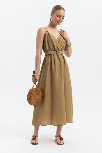 SOFT Natural Linen-Lyocell Blended Premium Summer Suspender Dress – Belt Detail