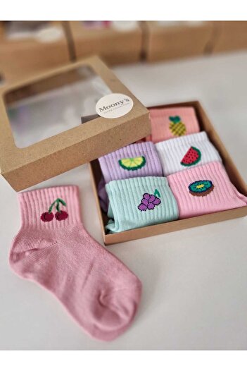 Moonys Socks Collection Комплект момичешки чорапи с плодов мотив (комплект от 6 броя)